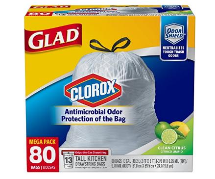 Glad Tall Drawstring Kitchen Trash Bags, 13 Gallon (80 Count) – Only $10.49!