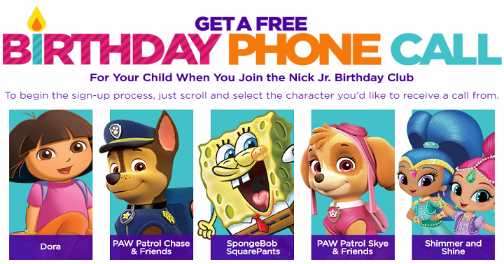 FREE Nick Jr. Characters Call on Your Kids Birthday!