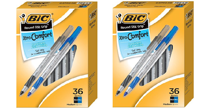 BIC Round Stic Grip Ball Pen Black and Blue Ink (36-Count) Only $2.85! (Reg. $11)