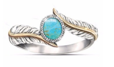 Turquoise and Silver Feather Ring for Women Just $3.09 + FREE Shipping!