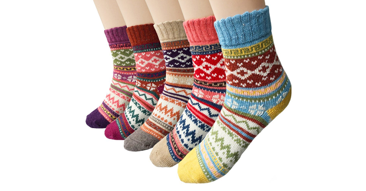 Women’s 5 Pairs Vintage Style Warm Wool Crew Socks – Just $8.99!