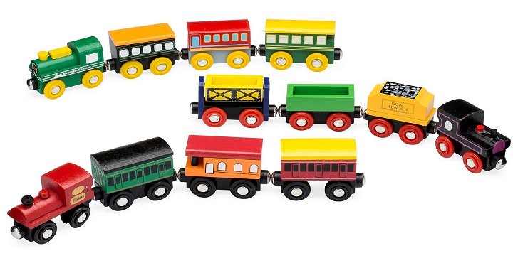 Playbees 12 Piece Wooden Train Cars Magnetic Set Only $14.81!