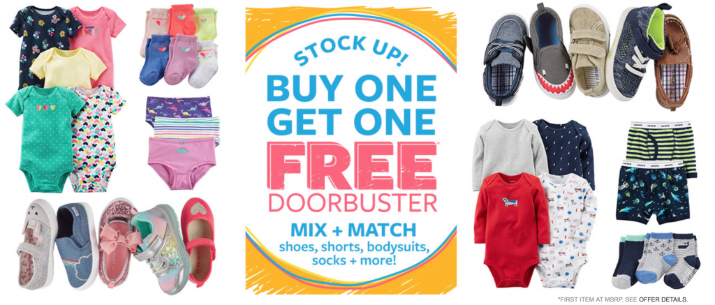 WOW! Buy One Get One FREE Bodysuits, 2-Pack Pant Sets, Shoes, Socks, Underwear & More at Carters!