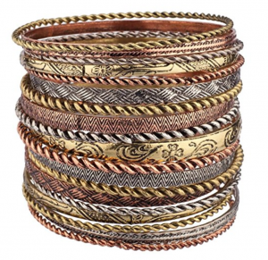 Mixed Metal Aztec Multi Bangle Set of 19 Just $11.95!