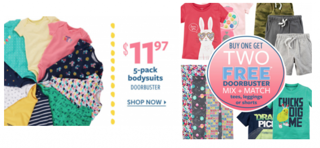 Carters: 5-Pack Bodysuits $11.97, Buy 1 Get 2 FREE Mix & Match & 50% Off PJ’s!