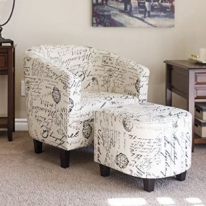 French Print Barrel Accent Chair w/ Ottoman $135 (Was $250)