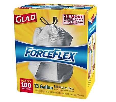 Glad ForceFlex Tall Kitchen Drawstring Trash Bags, 13 Gallon (100 Count) – Only $11.99!