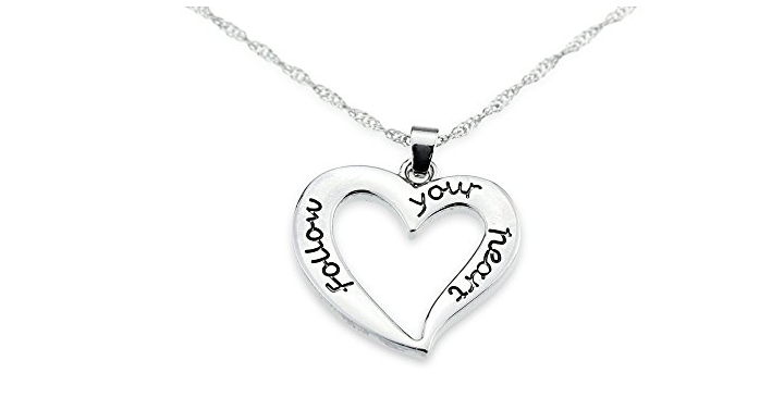 “Follow Your Heart” Silver Necklace – Just $9.99! Think Valentine’s Day!