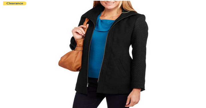 Women’s Zip-Front Faux Wool Coat with Textured Boucle Sleeves Only $8! (Reg. 44.96)!