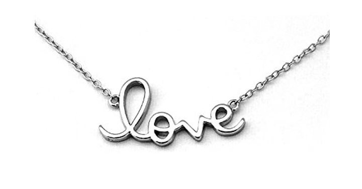 Solid Sterling Silver Rhodium Plated “Love” Pendant Necklace – Just $22.00!