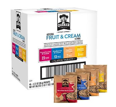Quaker Instant Oatmeal Fruit and Cream Variety Pack, Breakfast Cereal, 48 Count – Only $8.85!