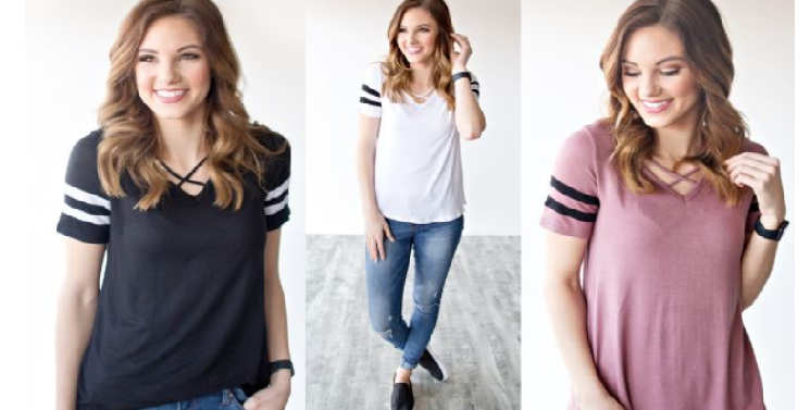 Women’s Athletic Criss Cross Tee Only $14.99! Choose From 7 Colors!