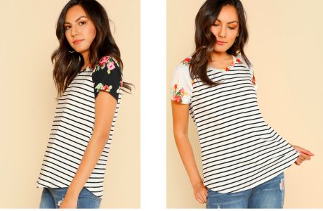 Floral & Stripes Raglan Tee Only $18.99 Shipped!