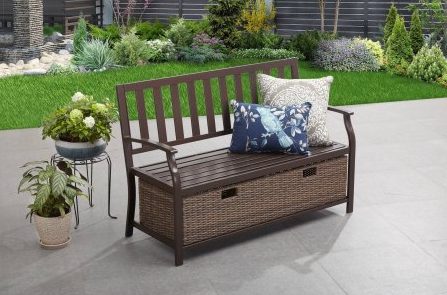 Better Homes and Gardens Camrose Farmhouse Bench with Wicker Storage Box—$109.00!