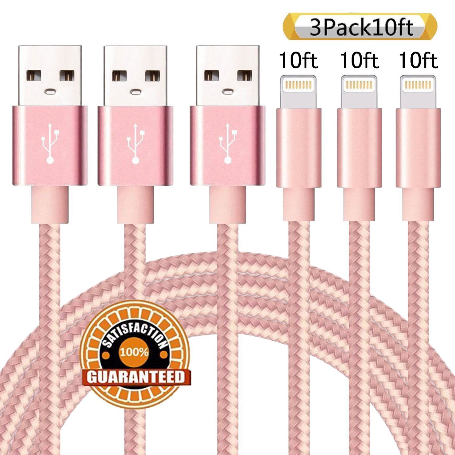 3-Pack MFI Apple Certified 10-Foot Braided Lightning Cables—$12.99!