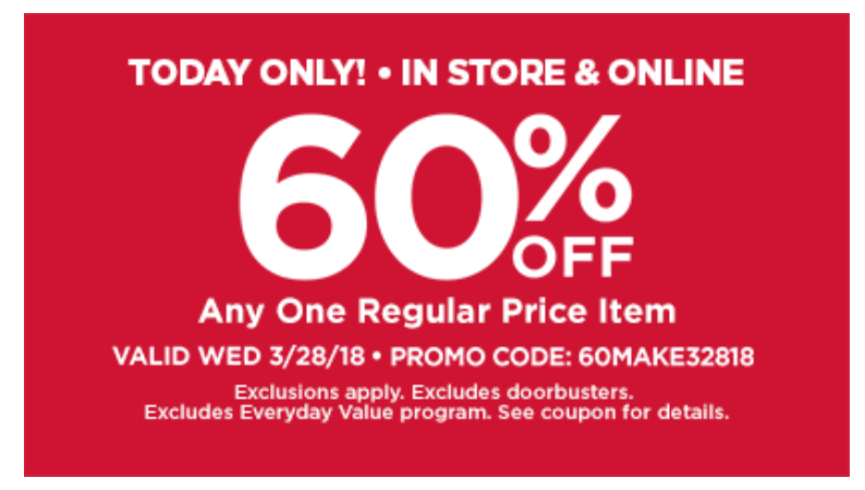 60% Off Any One Regular Price Item Today Only At Michael’s!