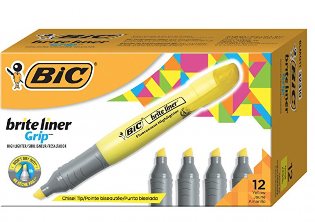 BIC Brite Liner Grip Highlighter 12-Pack Just $4.09 As Add-On Item!