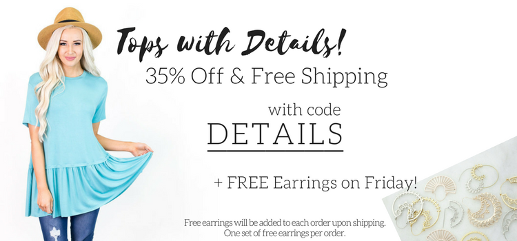 Still Available at Cents of Style! 35% off Tops with Details! Free Shipping!