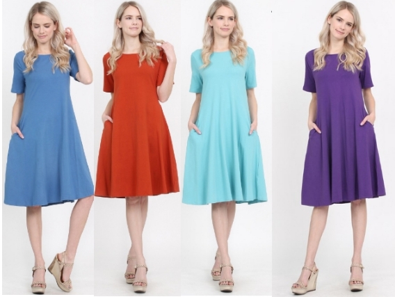 Short Sleeve A-line Pocket Dress – Only $14.99!