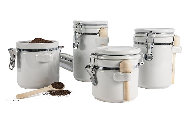 Anchor Hocking 4-Piece Ceramic Canister Set with Clamp Top Lid and Wooden Spoon – Only $11.25!
