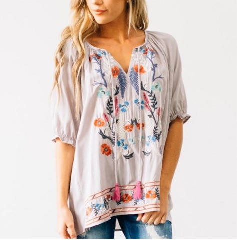 Embroidered Puff Sleeve Top – Only $26.99!