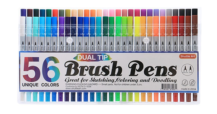 Shuttle Art 56 Colors Dual Tip Brush Pens Art Markers – Just $18.95!
