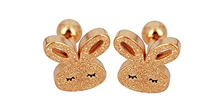 Bonnie Bunny Stainless Steel Cute Rabbit Screwback Stud Earrings – Just $8.99!