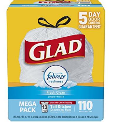 Glad OdorShield Tall Kitchen Drawstring Trash Bags (110 Count) – Only $11.59!