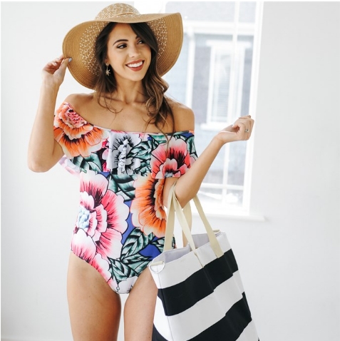Whitney Off Shoulder One-Piece Swim Suit – Only $19.99!