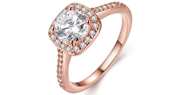Women’s Pretty 18K Rose Gold Plated Princess Cut CZ Crystal Rings – Just $8.88!