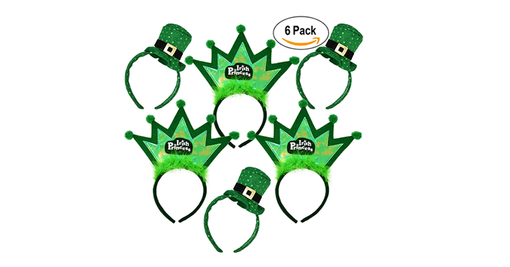 6 Pack St Patrick’s Day Headbands Green Sequin Leprechaun Hat and Irish Princess Head Boppers – Just $9.95!