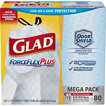 Glad ForceFlexPlus Tall Kitchen Drawstring Trash Bags (80 Count) Only $9.38 Shipped!