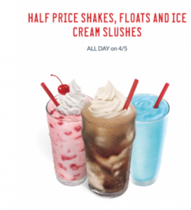 Sonic: Half Price Shakes, Floats & Ice Cream Slushes All Day Today, April 5th!