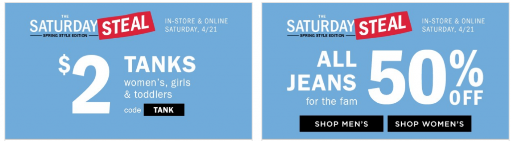 Old Navy Saturday Steals! $2.00 Tanks For Women & Girls & 50% Off Jeans For The Whole Family!