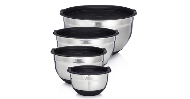Sterline Stainless Steel Nonslip Mixing Bowl Set of 4 w/ Lids – Just $22.09!