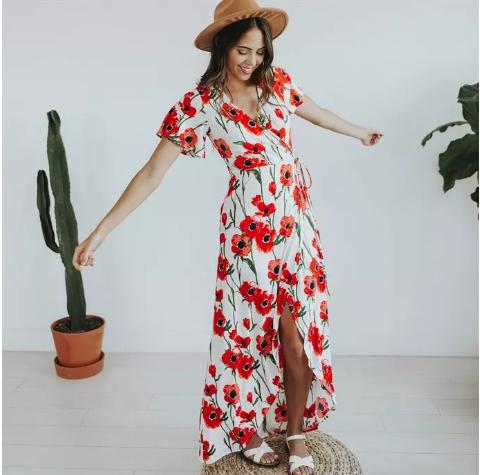 Poppies Floral Faux Wrap Dress – Only $24.99!