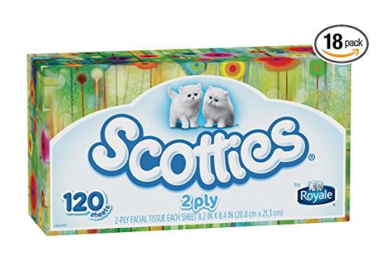 Scotties 2-Ply Facial Tissue, 120 Count (Pack of 18) – Only $12.96!