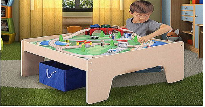 Wooden Activity Table with 45-Piece Train Set & Storage Bin Only $45.20! (Reg. $70)