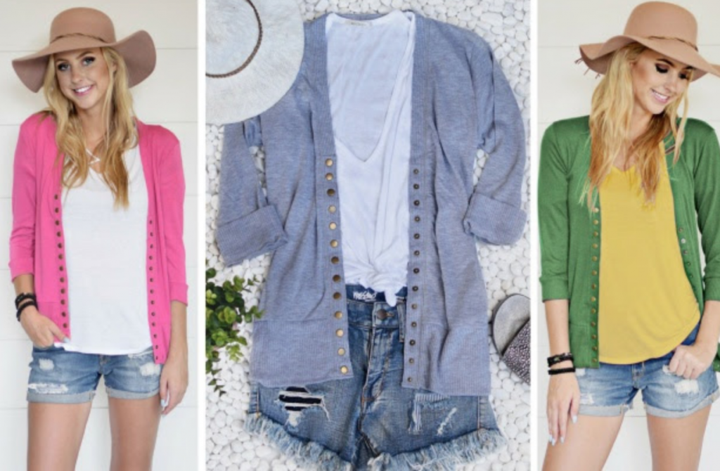 3/4 Sleeve Snap Cardi – 12 Colors Just $12.99! Perfect For Spring!