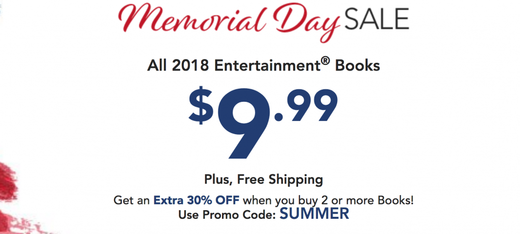 Entertainment Book Memorial Day Sale! Two Entertainment Books Just $13.99 Shipped! Just $7.00 Each!