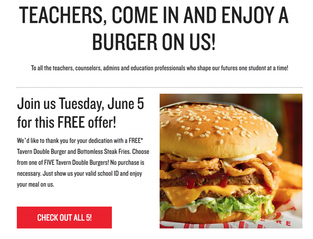 FREE Burgers For Teachers at Red Robin June 5th!