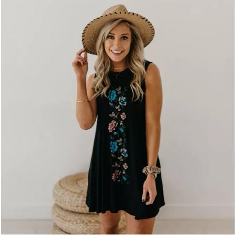 Finley Floral Accent Tank Dress – Only $18.99!