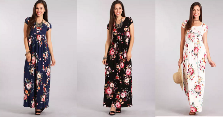 Jane: Floral Maxi Empire Waist Dress | S-3X Only $26.99!