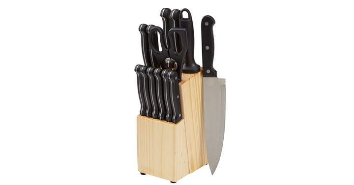 AmazonBasics 14-Piece Knife Set with High-carbon Stainless-steel Blades and Pine Wood Block – Just $22.89!