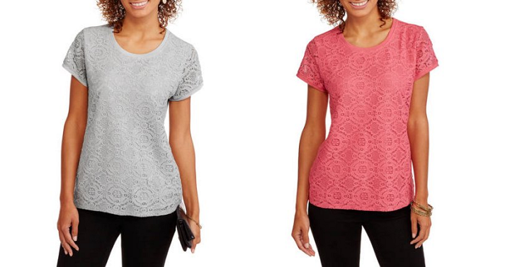 Faded Glory Women’s Short Sleeve Lace Front T-Shirt Only $3.96!