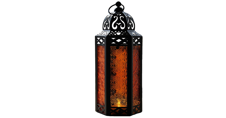 Amber Glass Hexagon Moroccan Candle Lantern – Just $15.88!