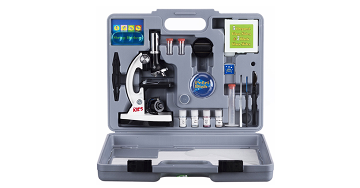Microscope Kit with Metal Arm and Base, 6 Magnifications from 20x to 1200x, Includes 52-Piece Accessory Set and Case – Just $28.40!