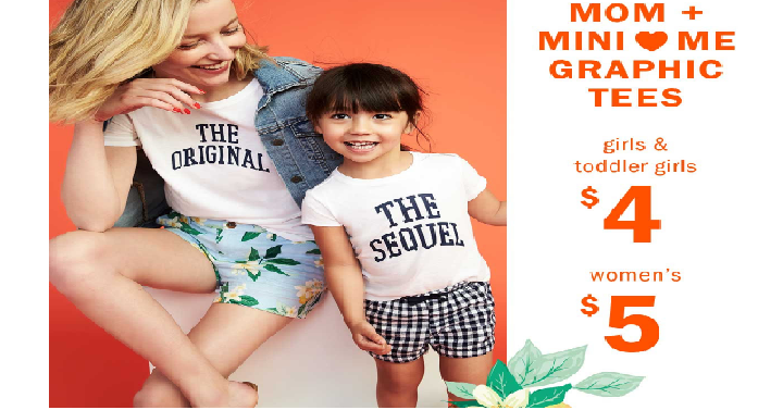 Old Navy: Mom + Mini Me Graphic Tees Start at $4.00 Each!