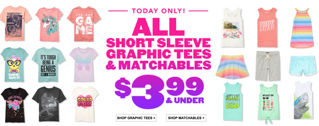 WOW! $3.99 & Under Graphic Tee’s & Matchables Today Only At Children’s Place!