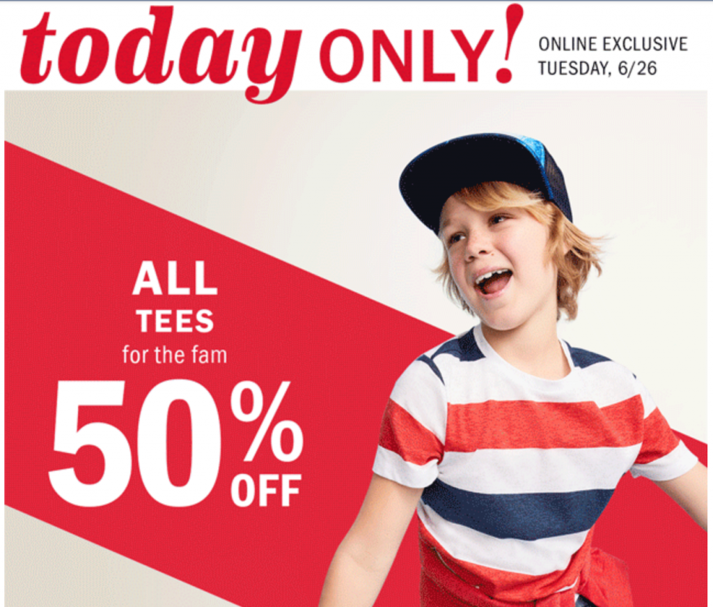50% Off Tees For The Whole Family Today Only At Old Navy! Plus, FREE In-Store Pickup!